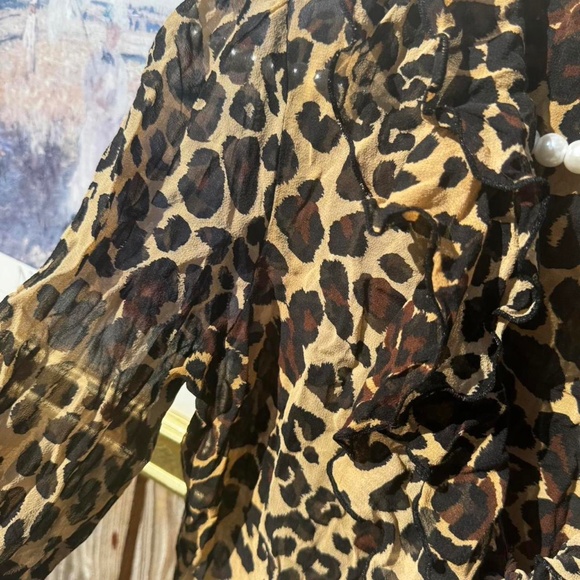 vintage sheer leopard print blouse top ruffle - Picture 5 of 7